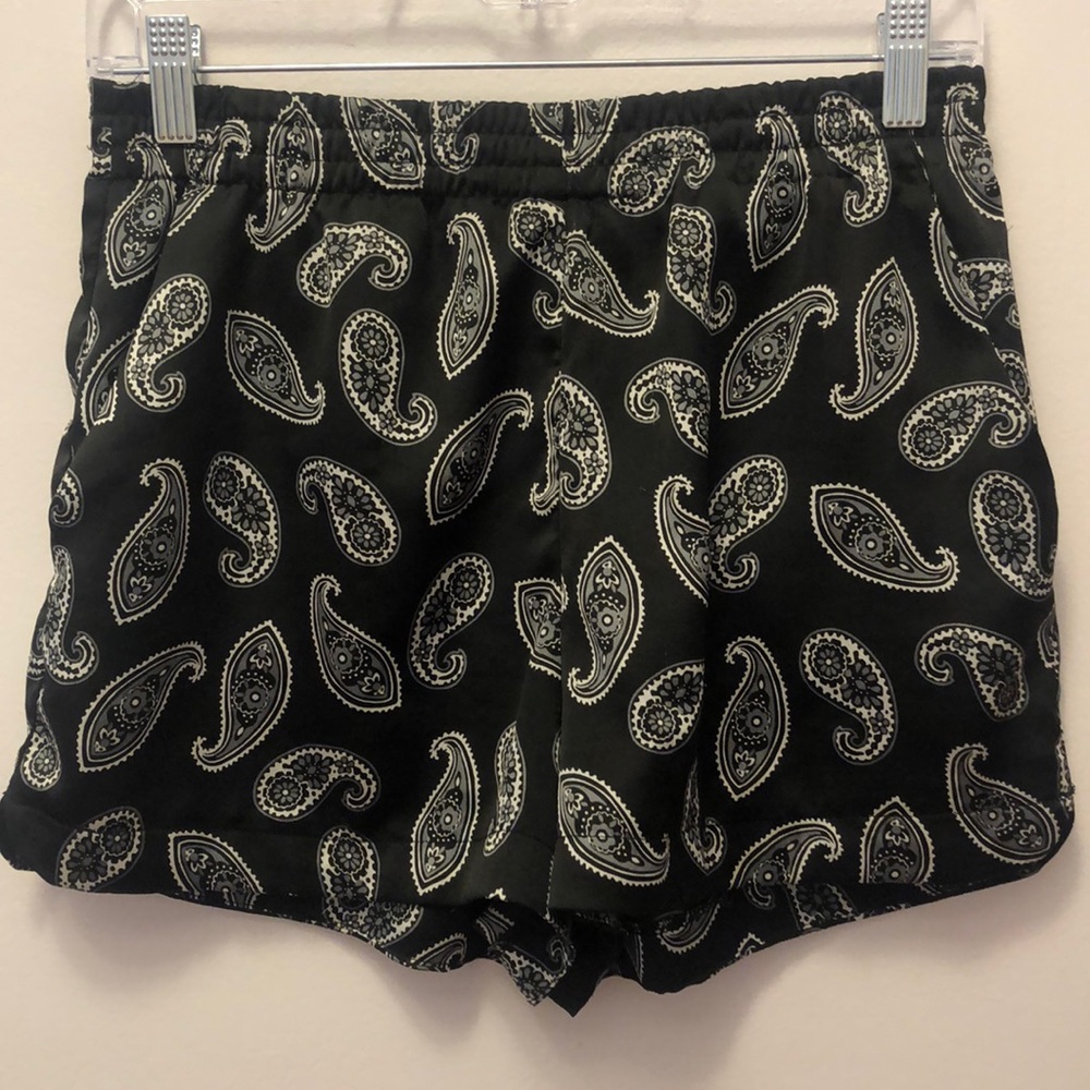 Faux Silk Black Paisley Shorts